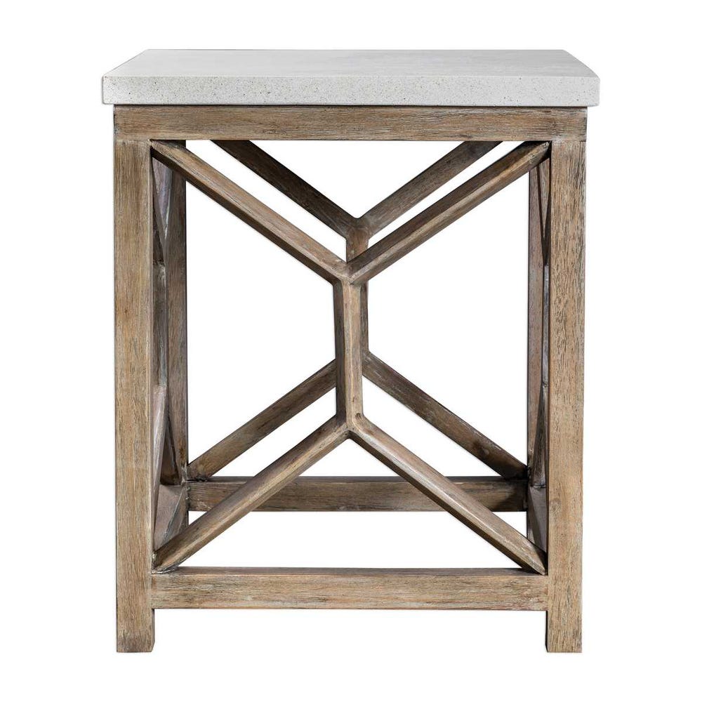 Natural wood and limestone top side table