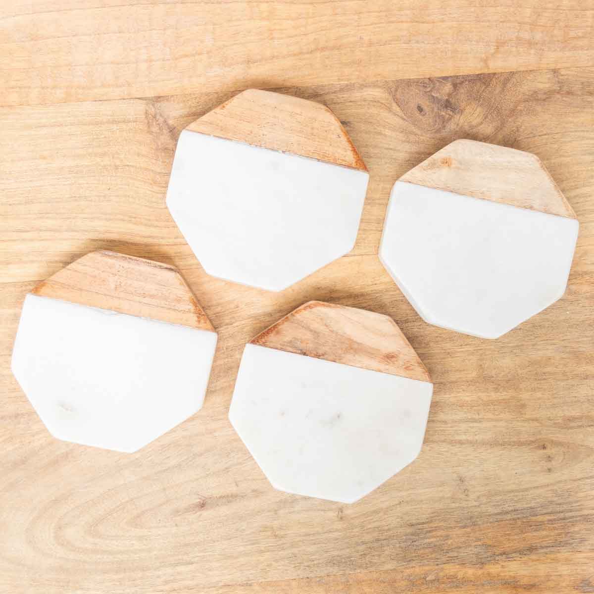 Leopold Marble Coasters   White/Natural   4x4 Set of 4