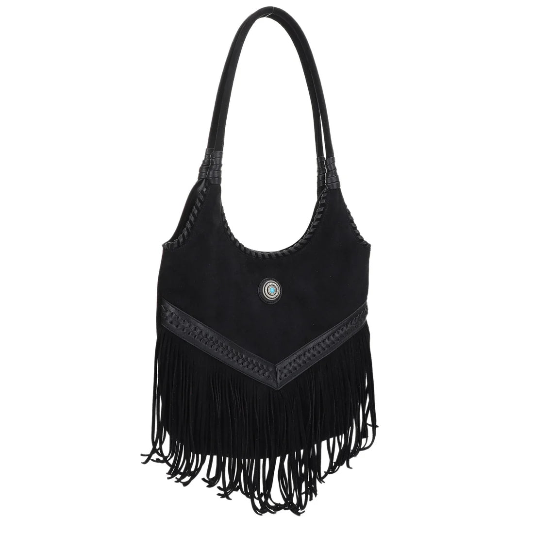 Faux Suede Western Fringe Tote Bag