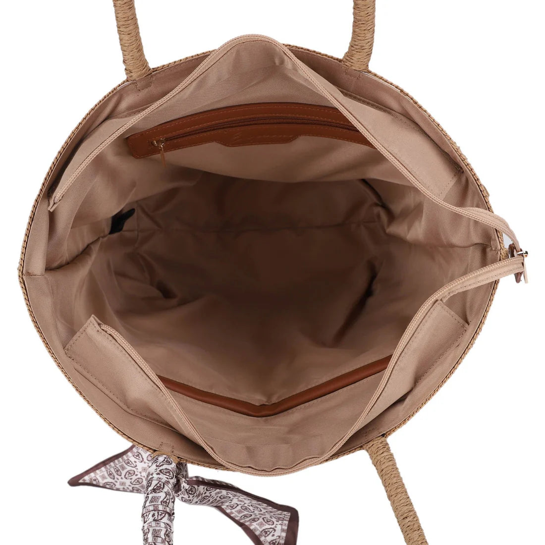 Straw Tote With Scarf