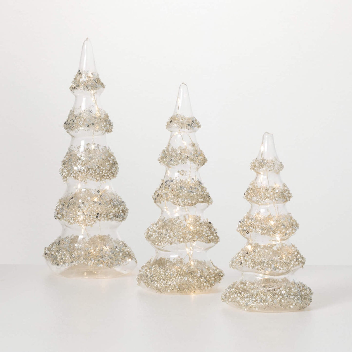 Silver Glitter Glass Lit Trees 3 sizes