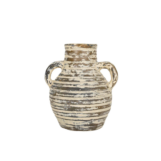 Ribbed Terracotta Vase with Handles