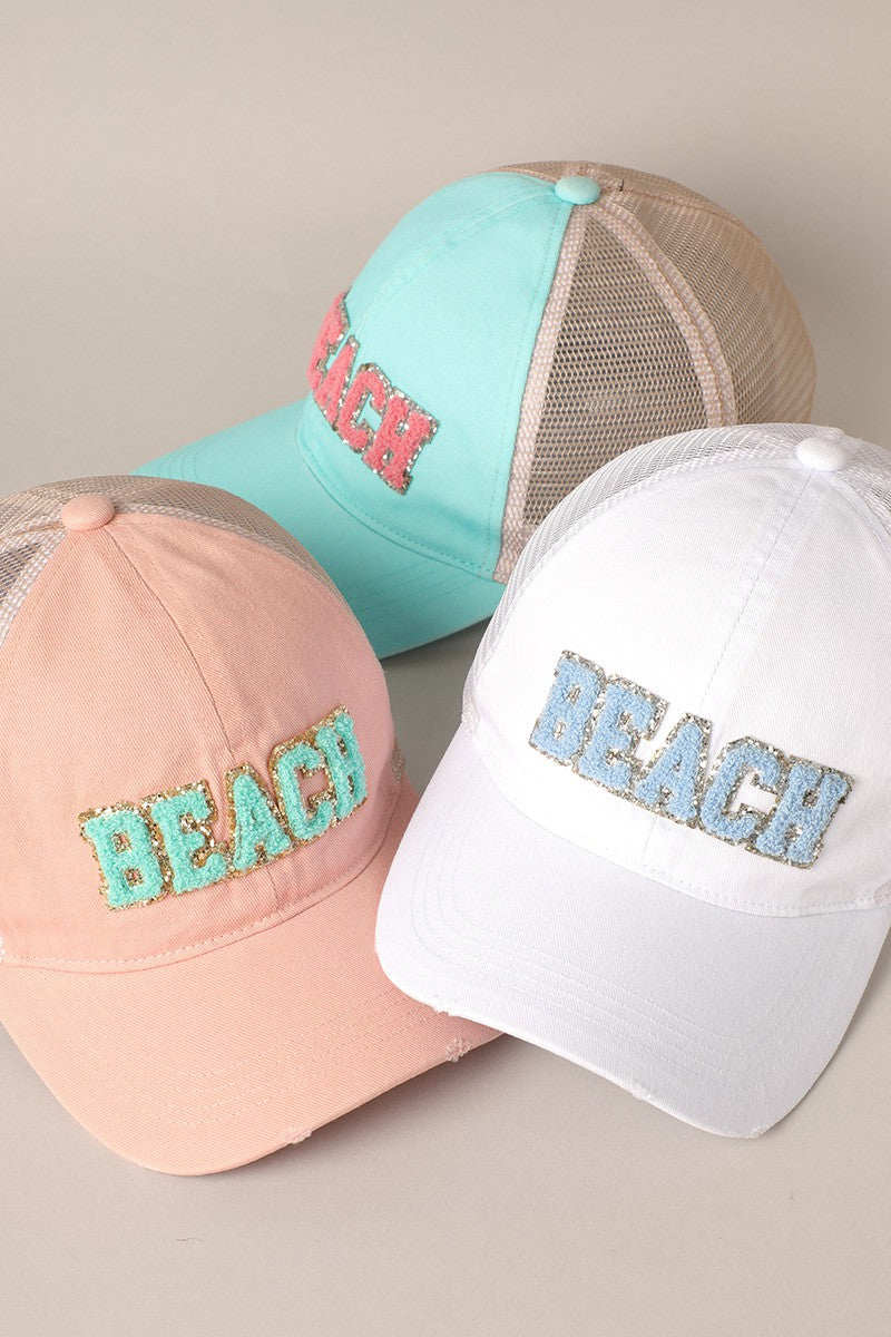 Beach Chenille Metallic Backing Patch Baseball Cap