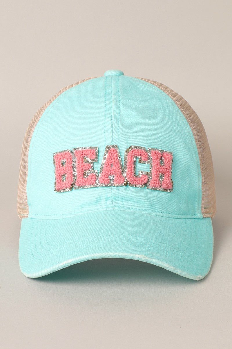 Beach Chenille Metallic Backing Patch Baseball Cap