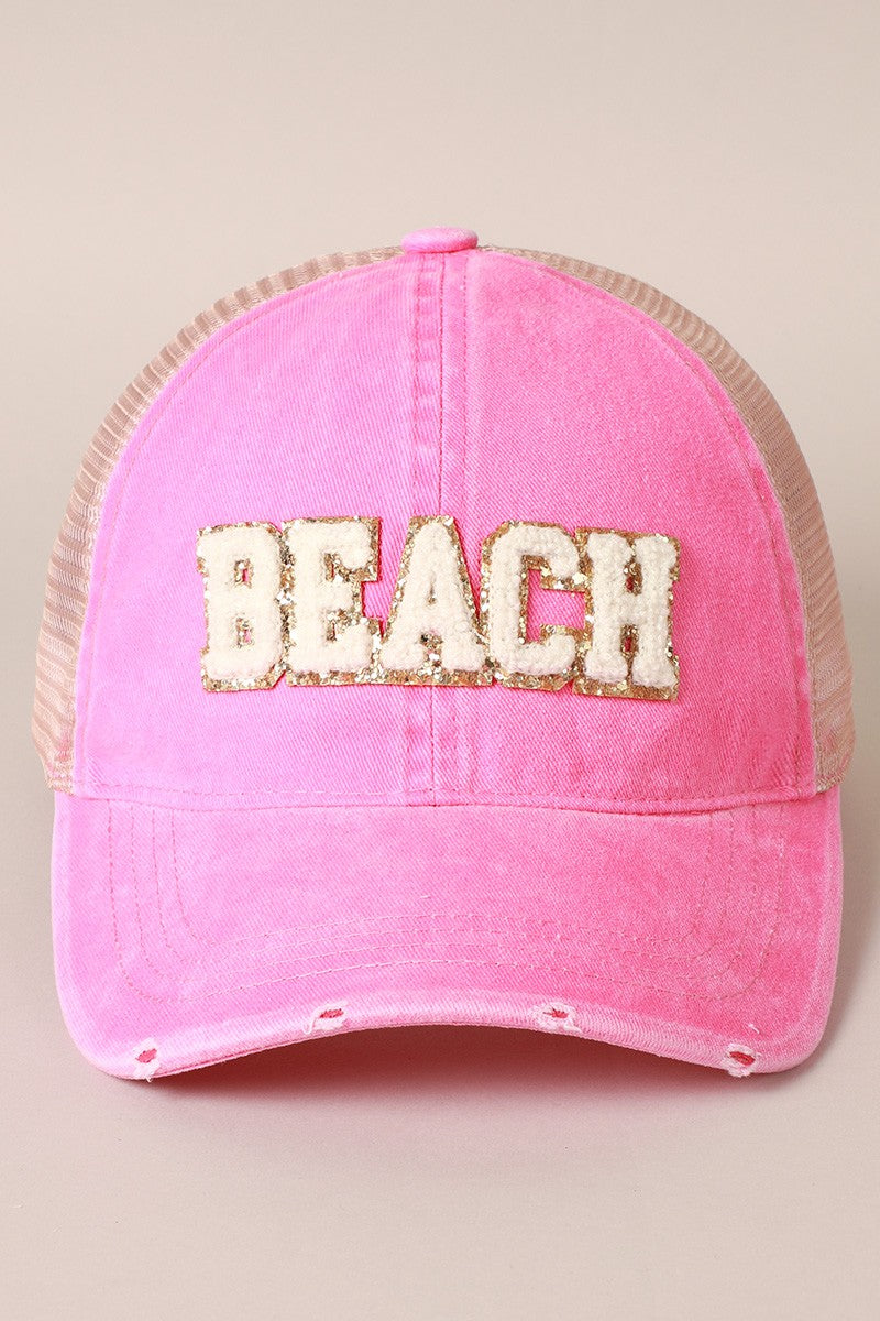 Beach Chenille Metallic Backing Patch Baseball Cap