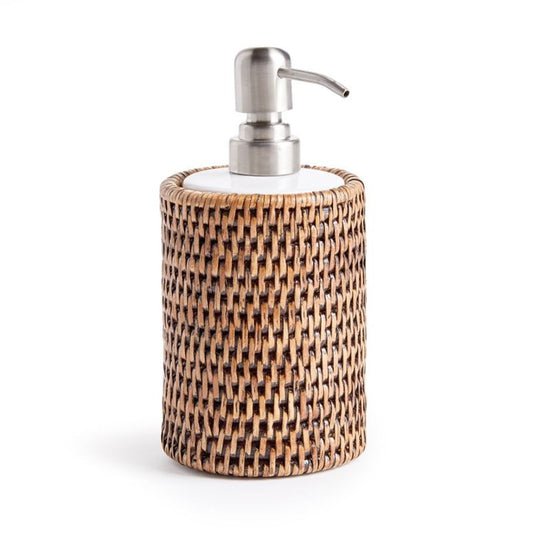 Rattan and Ceramic Soap Dispenser,