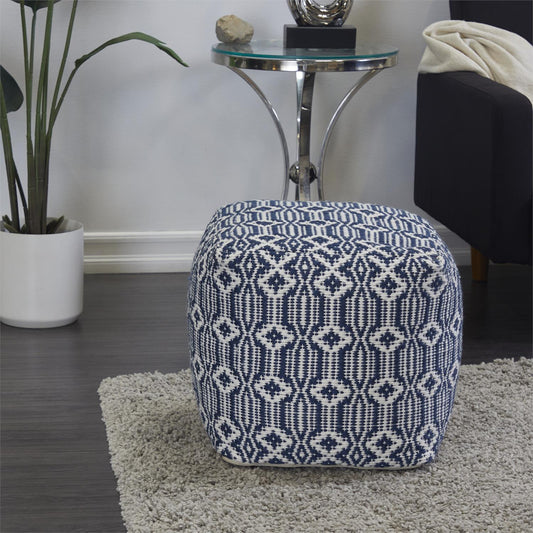 Blue Patterned Pouf