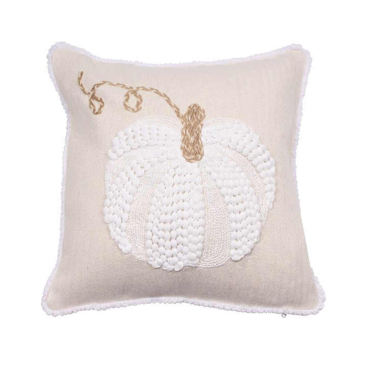 White Woven Pumpkin Pillow Cover 18x18