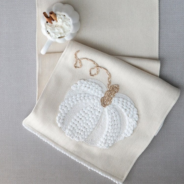 White Woven Pumpkin Table Runner 72"