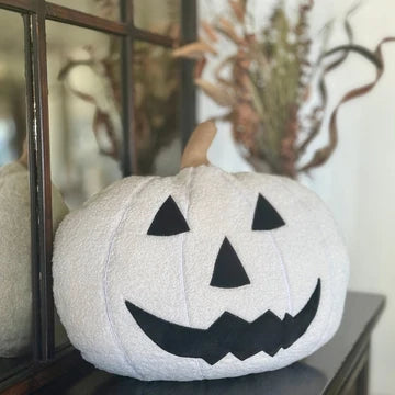 White Sherpa Jack o Lantern Pillow