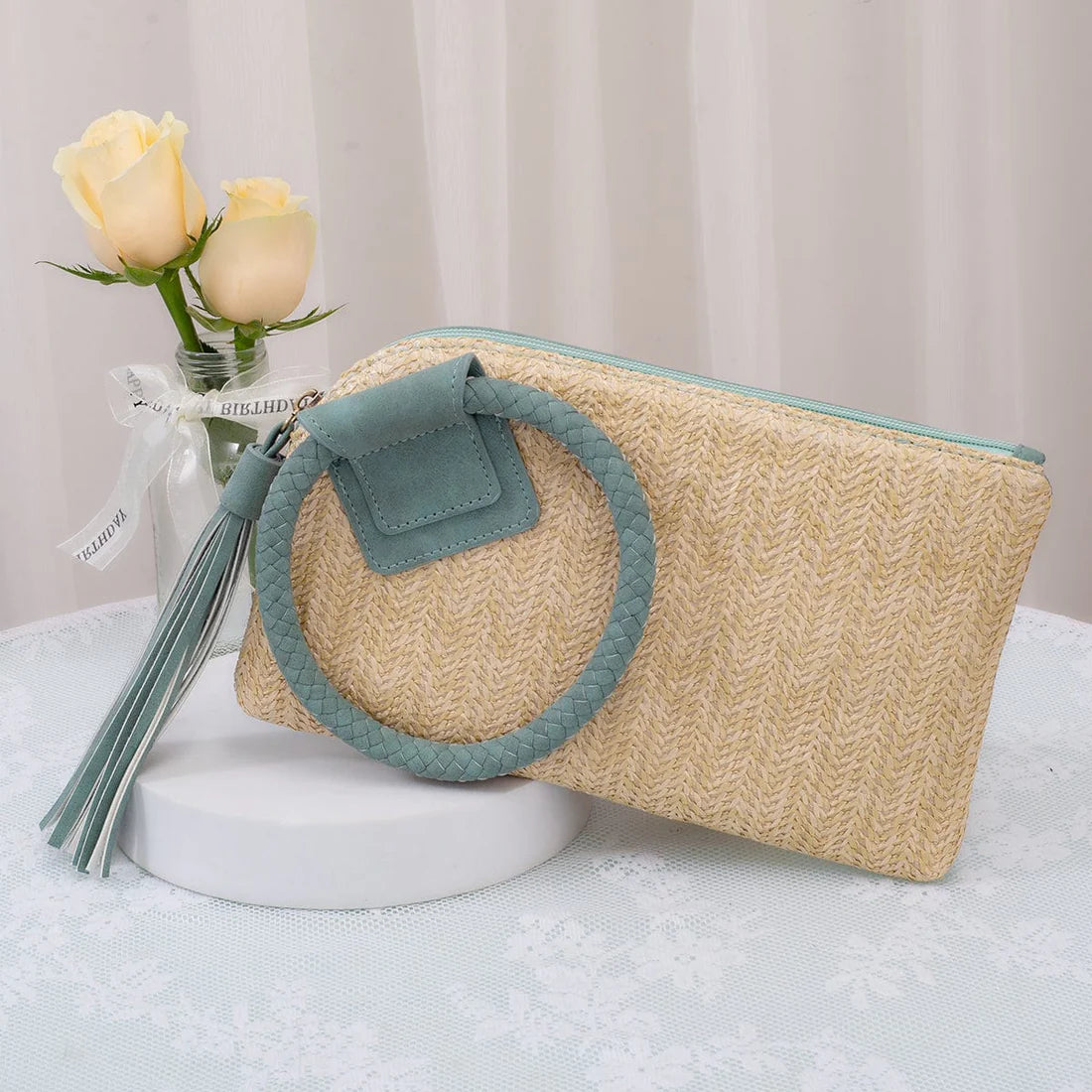 Straw Wristlet/Clutch With Tassel