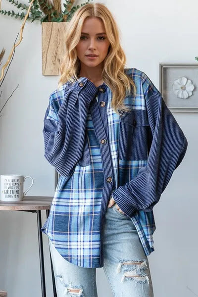 Plaid Button Up Long Sleeve Shacket