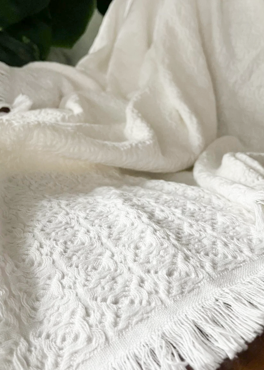 Blissful Bamboo Jacquard Throw-White