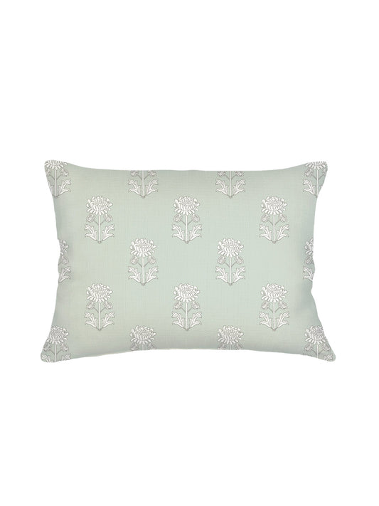 Mint Green Block Print Linen Pillow 14x20-Down Alternative
