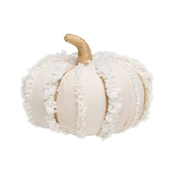 White Fuzzy Stripes Fabric Pumpkin