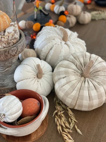 White Fuzzy Stripes Fabric Pumpkin
