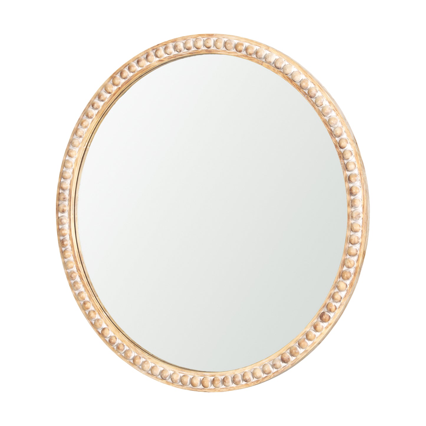 White Washed Beaded Round Mirror