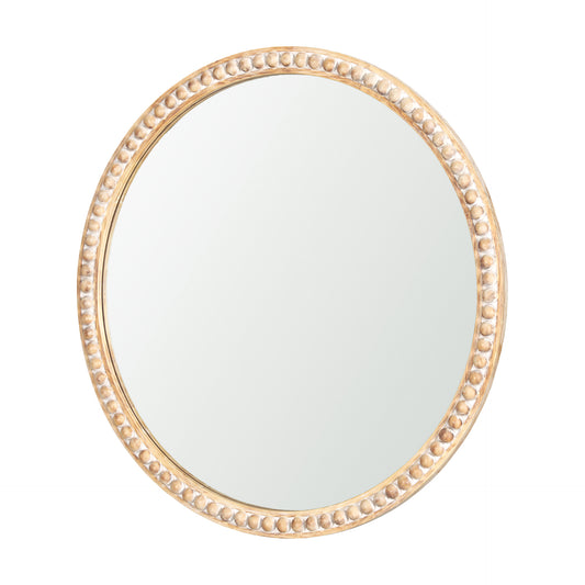 White Washed Beaded Round Mirror
