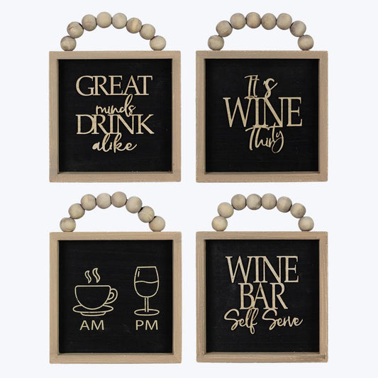 Beaded Wood Wine Signs 4 Varieties