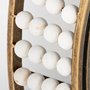 Round Gold Metal Frame Mirror w/White Wood Beads