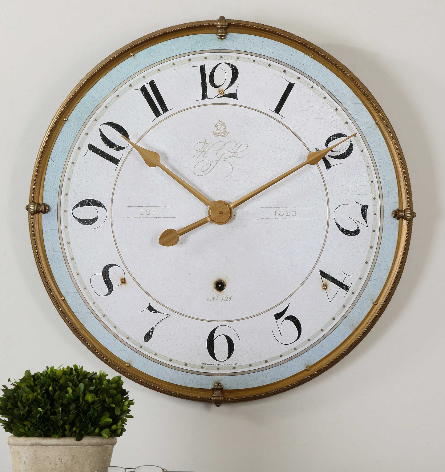 Antique Round Gold Metal Wall Clock