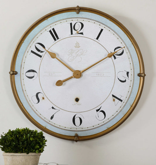 Antique Round Gold Metal Wall Clock