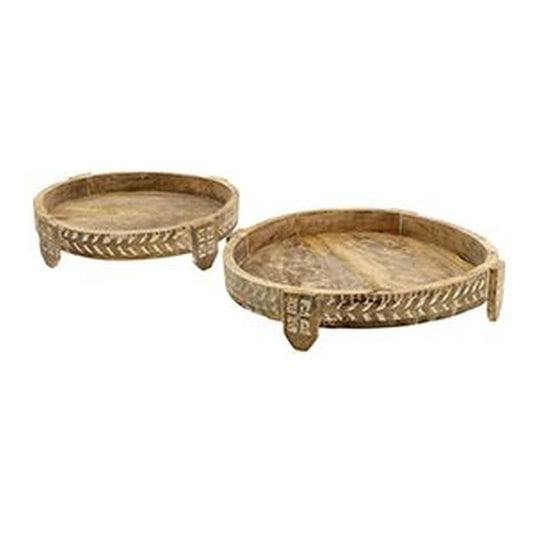 Carved white Wash Chakki Tray