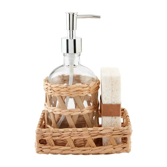 Woven Tray & Soap Pump Set