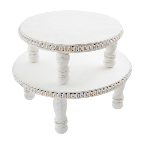 White Beaded Pedestal Trays - 2 Sizes